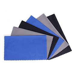 6 PCS Your Choice Microfiber Cleaning Cloths For Eyeglasses, Camera Lens, Cell Phones, CD/DVD, Computers, Tablets, Laptops, Telescope, LCD Screens and Other Delicate Surfaces (6×7″, Grey, Black, Blue)