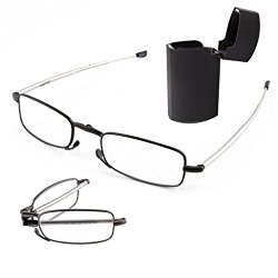 DoubleTake 2 Pairs of Compact Folding Reading Glasses with Mini Flip Top Carrying Case for Men and Women