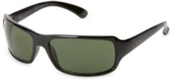 Ray-Ban 4075P Rectangular Wrap Sunglasses,Black Frame/Green Polarized Lens,61 mm