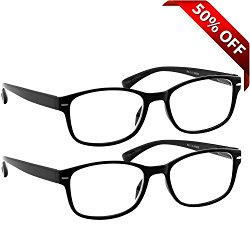 WayFarer Reading Glasses 2 Pack Black _ Always Have a Timeless Look, Crystal Clear Vision, Comfort Fit With Sure-Flex Spring Hinge Arms & Dura-Tight Screws _180 Day Guarantee + 1.25