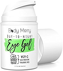 Day-to-Night Eye Gel – Vitamin C Gel for Dark Circles & Puffiness – Best Anti-Aging Moisturizer with Natural Hyaluronic Acid + Matrixyl + Organic Aloe to Fight Wrinkles & Lines – For Men Too…