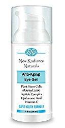 New Radiance Naturals - GUARANTEED Best Eye Gel Cream With Plant Stem Cells + Matrixyl 3000 + Hyaluronic Acid + Cucumber + Organic Jojoba Oil & Aloe + Vitamin E & MSM For Anti-Aging, Wrinkles, Dark Circles, Puffiness & Bags. 1 Ounce