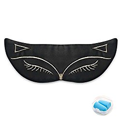 POP-Zone 100% Pure Natural Silk Sleep Mask & Blindfold Super Smooth and Soft Eye Mask with Adjustable Strap Perfect for Traveling, Flight,or Nap (Fox, Black)
