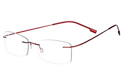 Agstum Mens Womens Titanium Alloy Flexible Rimless Frame Prescription Eyeglasses 51mm (Red, 51mm)