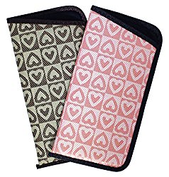 2 Pack Soft Slip In Eyeglass Case For Women Checkered Heart Pattern Pink & Brown