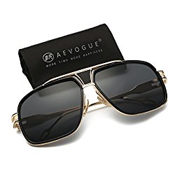 AEVOGUE Aviator Sunglasses For Men Goggle Alloy Frame Brand Designer AE0336 (Gold&Black, 62)