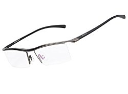 Agstum Pure Titanium Half Rimless Business Glasses Frame Optical Eyeglasses Clear Lens (Gunmetal)