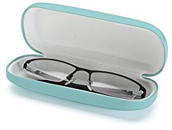 AV Medium Protective Hard Shell Glasses Case for Eyeglasses and Sunglasses with Microfiber Cleaning Cloth – Turquoise / White