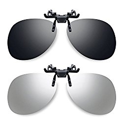 Besgoods 2Pcs Polarized Clip-on Flip up Sunglasses Driving Fishing, Silver Black