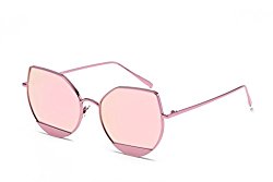 Bonvince Cat Eye Mirrored Flat Lenses Street Fashion Metal Frame Women Sunglasses Pink/Pink