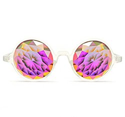 Clear Frame Rainbow Kaleidoscope Glasses – Fractal Cut Crystal – Thin light weight flat back lens