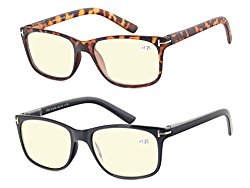 Computer Glasses Set of 2 Anti Glare Anti Reflection Stylish Comfortable Spring Hinge Frames for Men and Women