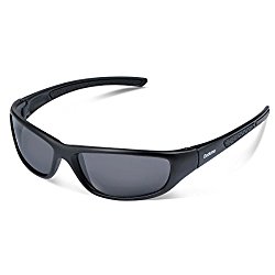 Duduma Tr8116 Polarized Sports Sunglasses for Baseball Cycling Fishing Golf Superlight Frame(Black matte frame with black lens)