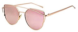 FEISEDY Cat Eye Mirrored Flat Lenses Metal Frame Women Sunglasses UV400