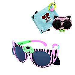 Folding kids sunglasses (pink and green, black)