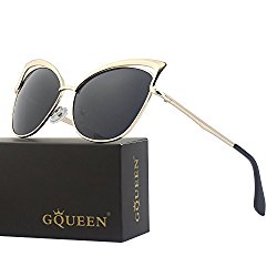 GQUEEN Women’s Oversized Mirrored Metal Frame Polarized Cat Eye Sunglasses MT3