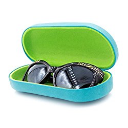 Hard Eyeglass & Sunglasses Case with Microfiber Cleaning Cloth | Protects Glasses w/Large & Extra Large Frames | for Men & Women | Clam-shell (AS87 Teal With Cloth)