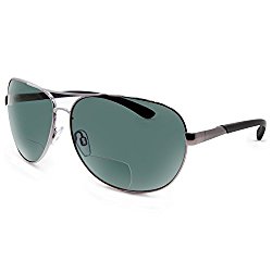 In Style Eyes C Moore Polarized Aviator Nearly Invisible Line Bifocal Sunglasses/Pewter/2.50 Strength