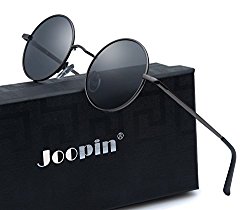 Joopin-Round Retro Polaroid Sunglasses Driving Polarized Sun Glasses Men Steampunk Vintage (Black Grey)