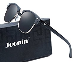 Joopin Semi Rimless Polarized Sunglasses Women Men Brand Vintage Glasses Plaroid Lens Sun Glasses (Brilliant Black Frame Grey Lens)