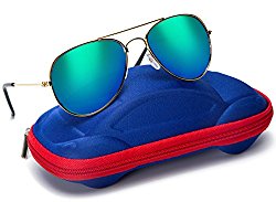Kids Junior Aviator Classic Sunglasses Metal Frame Reflective Lenses By Comcl (Green Flash, 52)