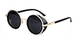 Men Retro Coating Vintage Round Sunglasses Women Sun Glasses (Gold F Grey Lens, 5)