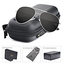Mens Sunglasses Aviator Polarized Black by LUENX, LightWeight Metal Frame,Large 60mm Lens,with Case,for Driving,Fishing,Outdoor,Travel