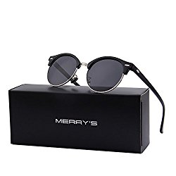 MERRY’S Polarized Sunglasses for Men Women Semi Rimless Retro Brand Sun Glasses S8054 (Silver&Black, 56)