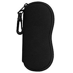 MoKo Eyeglass Soft Case, Zippered Neoprene Sunglasses Pouch with Clip – Black