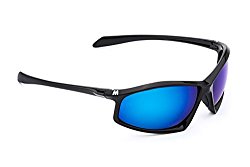 MORR ARRISTOTLE Z65 Sport Sunglasses with Mirrored Lenses for Mountain Biking, Cycling, Motorcycle, Shooting, Climbing (Blue Mirror Lens / Black Frame)