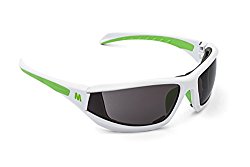 MORR MARRCONI Z75 Sport Sunglasses with Fog ARMORR Anti-Fog Lenses and Foam Padded Frame for Mountain Biking, Cycling, Motorcycle Riding (Gray Lens / Green on White Frame)