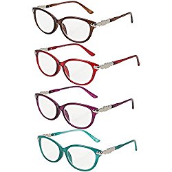 Pack of 4 Women’s Reading Glasses – Stylish, Comfortable Ladies’ Readers, Plastic Frame with AC Clear Corrective Lenses – By Optix 55