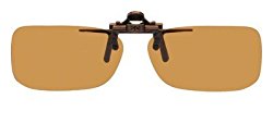 Polarized Bronze Metal Clip On Flip Up Brown Sunglass Lenses, Narrow Rectangle, 52mm Wide X 31mm High, 119mm Wide with Bridge