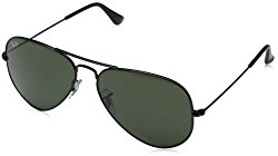 Ray-Ban 0RB3025 Aviator Metal Non-Polarized Sunglasses, Black/ Grey Green, 58mm