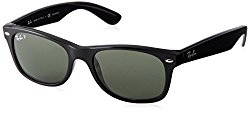 Ray-Ban RB2132 – New Wayfarer Non-Polarized Sunglasses Black Frame Crystal Green Lens Size 55