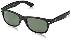 Ray Ban RB2132 Wayfarer Sunglasses-622/58 Rubber Black/Polarized Green Lens-55mm