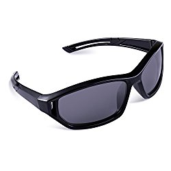 SEEKWAY Kid’s Polarized Silicon Rubber Sunglasses For Toddlers Children Age 3-10 SRK864(Black&Black,Black Polarized Lens)
