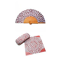 Set of Hand Fan Eyeglass Case With Cleaning Cloth Bobbin Lace Themed