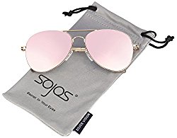 SojoS Classic Aviator Metal Frame Mirror Lens Sunglasses with Spring Hinges SJ1030 With Gold Frame/Pink Lens