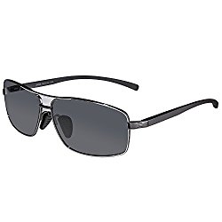 SUNGAIT Ultra Lightweight Rectangular Polarized Sunglasses 100% UV protection (Gunmetal Frame Gray Lens, 62)