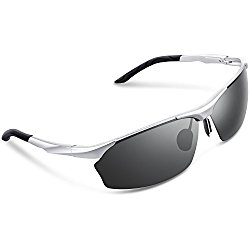 Torege Men’s Sports Style Polarized Sunglasses For Cycling Running Fishing Driving Golf Unbreakable Al-Mg Metal Frame Glasses M292 (Sliver&Grey lens)