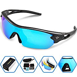Torege Sports Sunglasses Polarized Glasses for Cycling Running Fishing Golf TRG002 (Black&Ice blue lens)