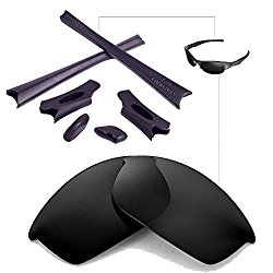 Walleva Polarized Lenses And Rubber Kit(Earsocks+Nosepads) For Oakley Flak Jacket (Black Polarized Lenses + Black Rubber)