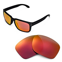 Walleva Replacement Lenses for Oakley Holbrook Sunglasses – Multiple Options Available (Fire Red Mirror Coated – Polarized)