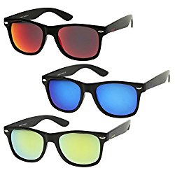 zeroUV – Matte Finish Reflective Color Mirror Lens Large Square Horn Rimmed Sunglasses 55mm (3 Pack | Blue + Red + Yell)