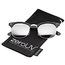 zeroUV – Premium Half Frame Horn Rimmed Sunglasses with Metal Rivets (Flash Mirror Series | Shiny-Black-Silver / Mirror)