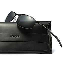 AEVOGUE Polarized Sunglasses For Men Rectangle Metal Frame Retro Sun Glasses AE0535 (Black, 59)