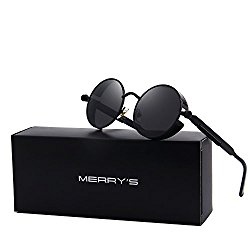 MERRY’S Gothic Steampunk Sunglasses for Women Men Round Lens Metal Frame S567(Black, 46)