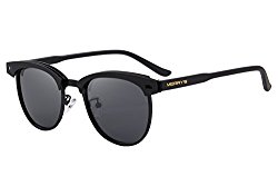 MERRY’S Semi Rimless Polarized Sunglasses Women Men Retro Brand Sun Glasses S8116 (Black, 48)