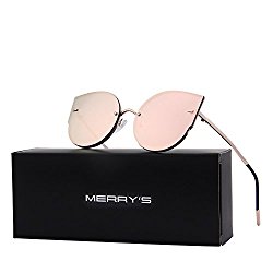 MERRY’S Women Classic Cat Eye Sunglasses Rimless Metal Frame Sun Glasses S8099 (Gold&Pink, 54)